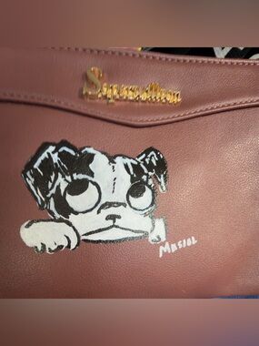 Crossbody Clutch bag. Fun gold details with gold chain. Hand painted puppy